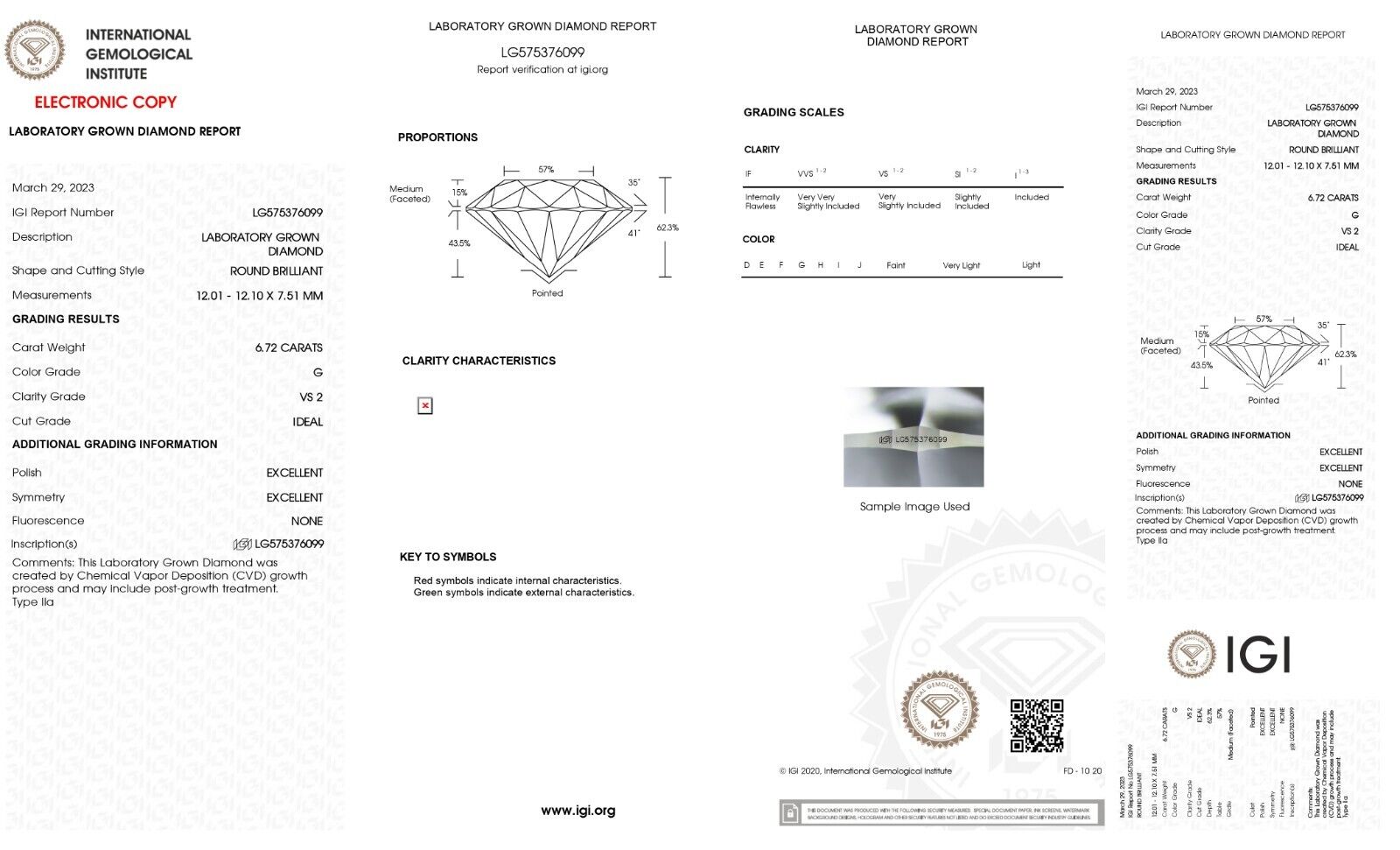 Lab Grown 6.72 Cts ROUND Cut IGI Certified CVD Diamond G Color VS2 Clarity STONE