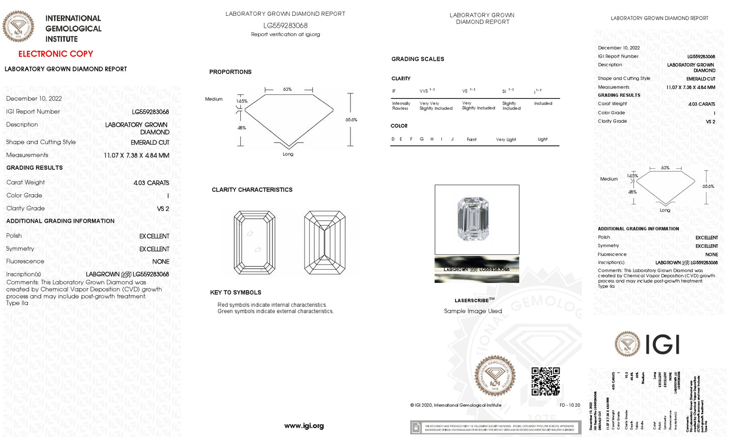 Lab Grown 4.03 Ct EMERALD Cut IGI Certified CVD Diamond I Color VS2 Clarity