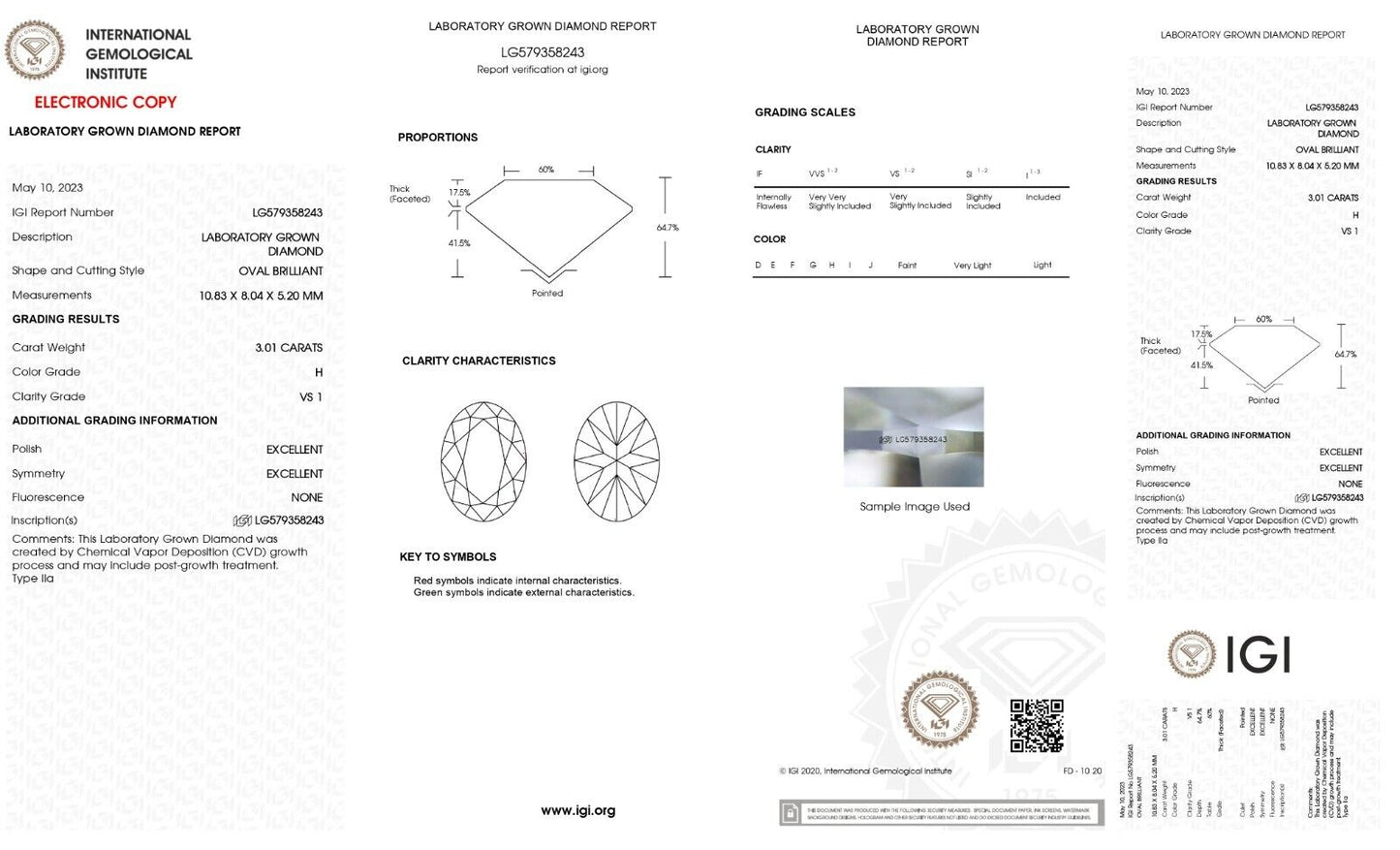 OVAL Cut 3.01 Cts IGI Certified Lab Grown CVD Diamond H Color VS1 Clarity STONE