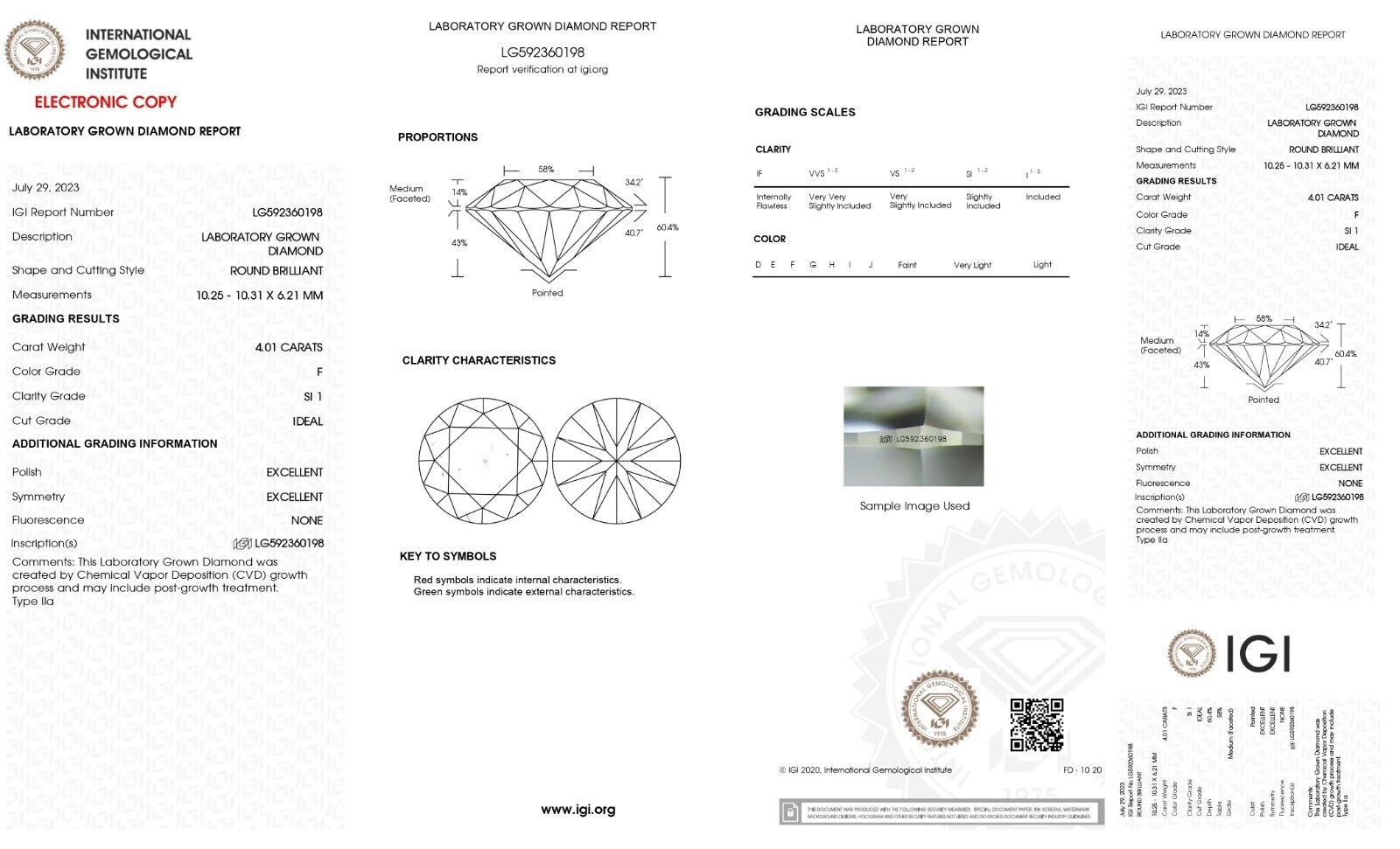 ROUND Cut 4.01 Ct Lab Grown IGI Certified CVD Diamond F Color SI1 Clarity