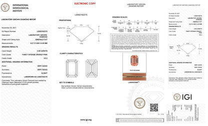 Lab Grown Emerald 2.00ct Fancy Intense Pink VS2 IGI Certified CVD Diamond
