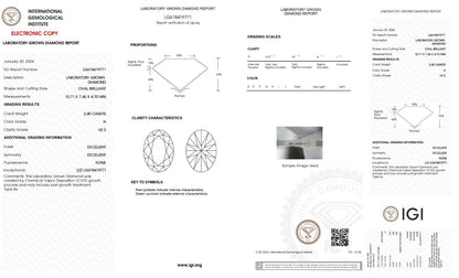 OVAL Cut 2.40 Ct H Color VS2 IGI Certified Lab Grown CVD loose Diamond