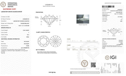 Lab Grown IGI CERTIFIED Loose CVD Diamond 2.00 Ct White-F Color VS2 Clarity