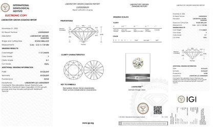 ROUND EXCELLENT CUT 7.13 CT F SI1 IGI CERTIFIED CVD LAB GROWN LOOSE DIAMOND