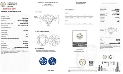 Round Excellent Cut 1.00 cts F VS1 IGI Certified CVD Lab Grown Loose Diamonds