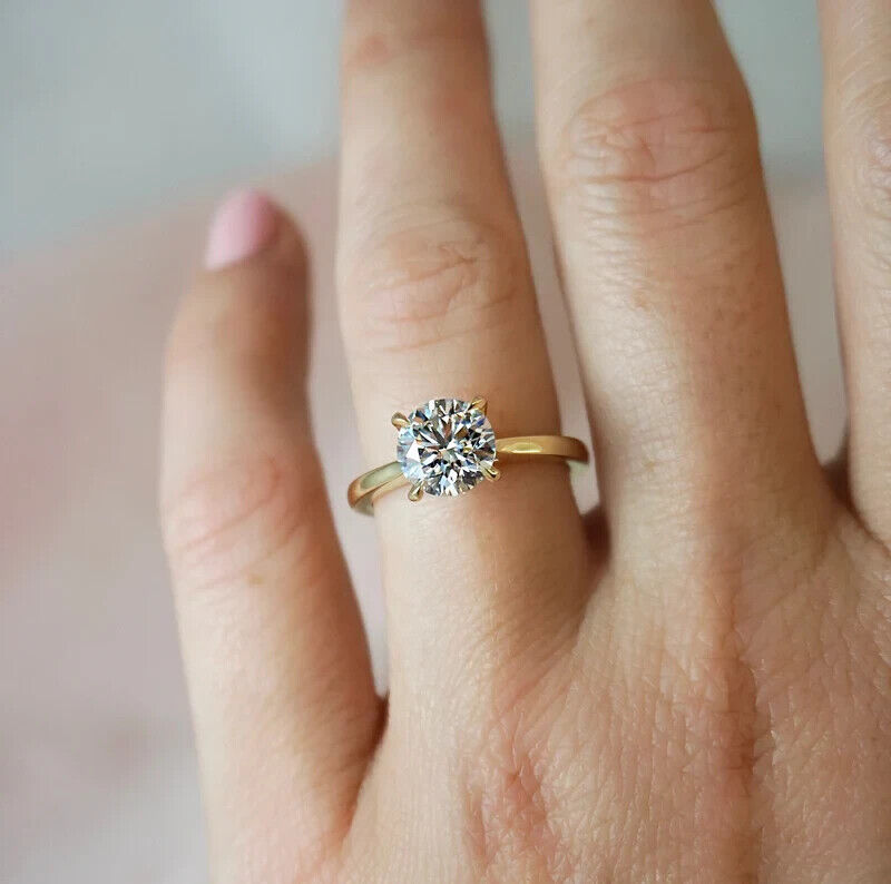 4 Prong Solitaire Ring 0.50 Ct Lab Grown CVD Diamond D VS1 14k YELLOW Gold