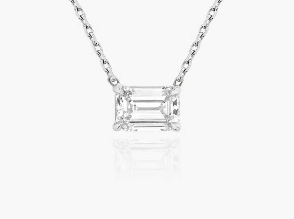 8.00 Ct Emerald Cut G Color VS2 Diamond Pendant Solid 14K White Gold Pendent