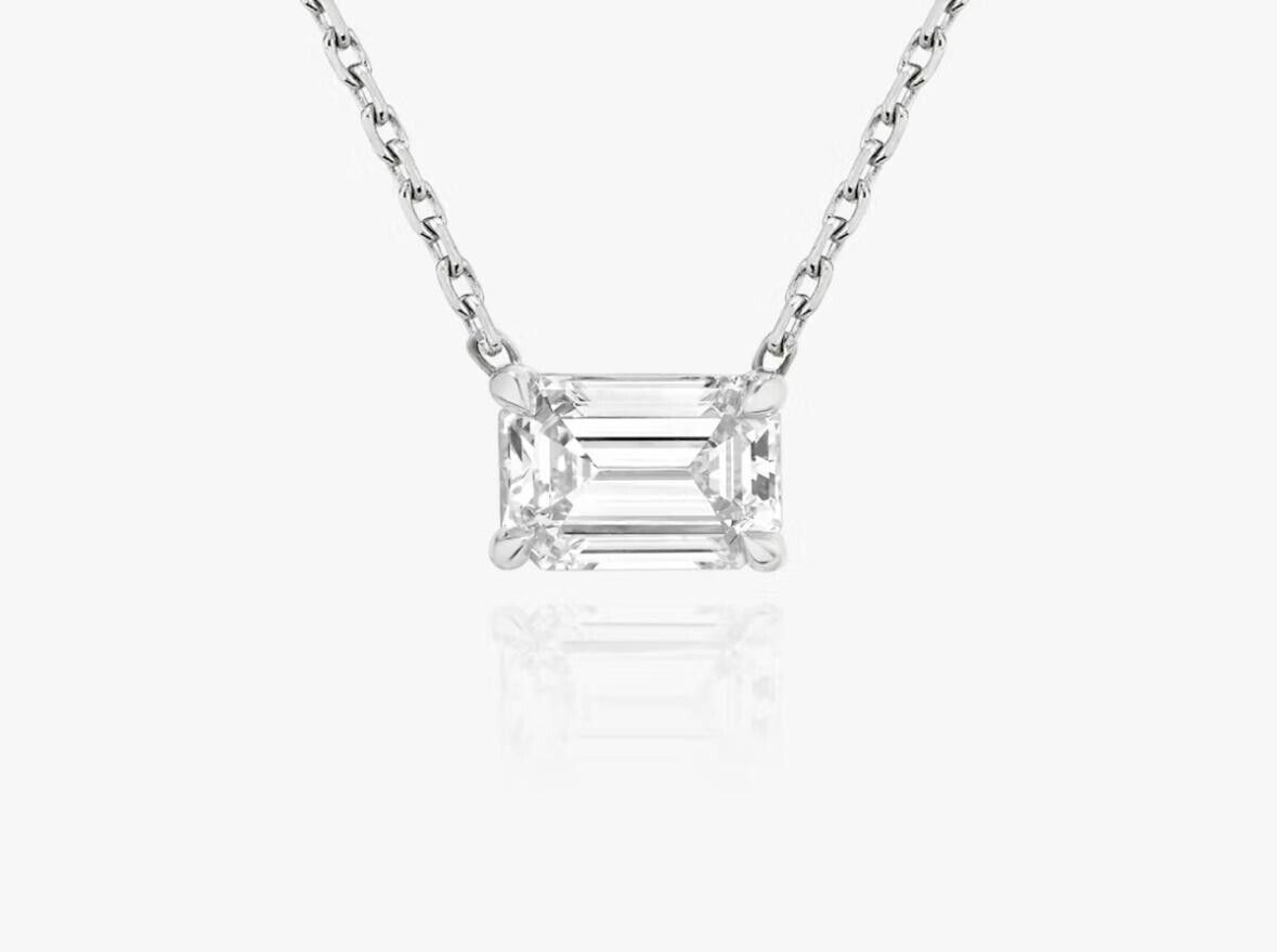 8.00 Ct Emerald Cut G Color VS2 Diamond Pendant Solid 14K White Gold Pendent
