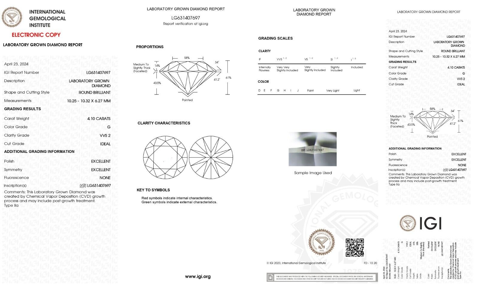 ROUND Cut 4.10 Ct Lab Grown IGI Certified CVD Diamond G Color VVS2 Clarity