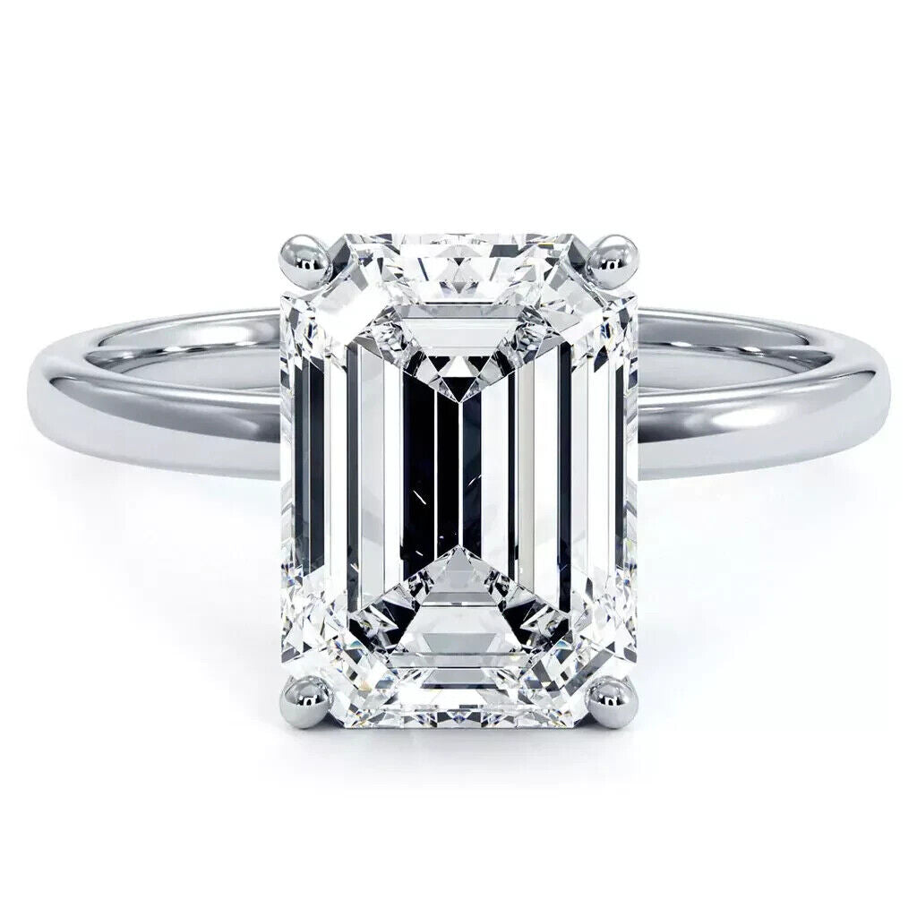 Solitaire 3.01 Ct F VS1 Lab Grown Emerald Cut Diamond Engagement Ring White Gold