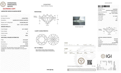 ROUND Cut 4.01 Ct Lab Grown IGI Certified CVD Diamond E Color VS2 Clarity