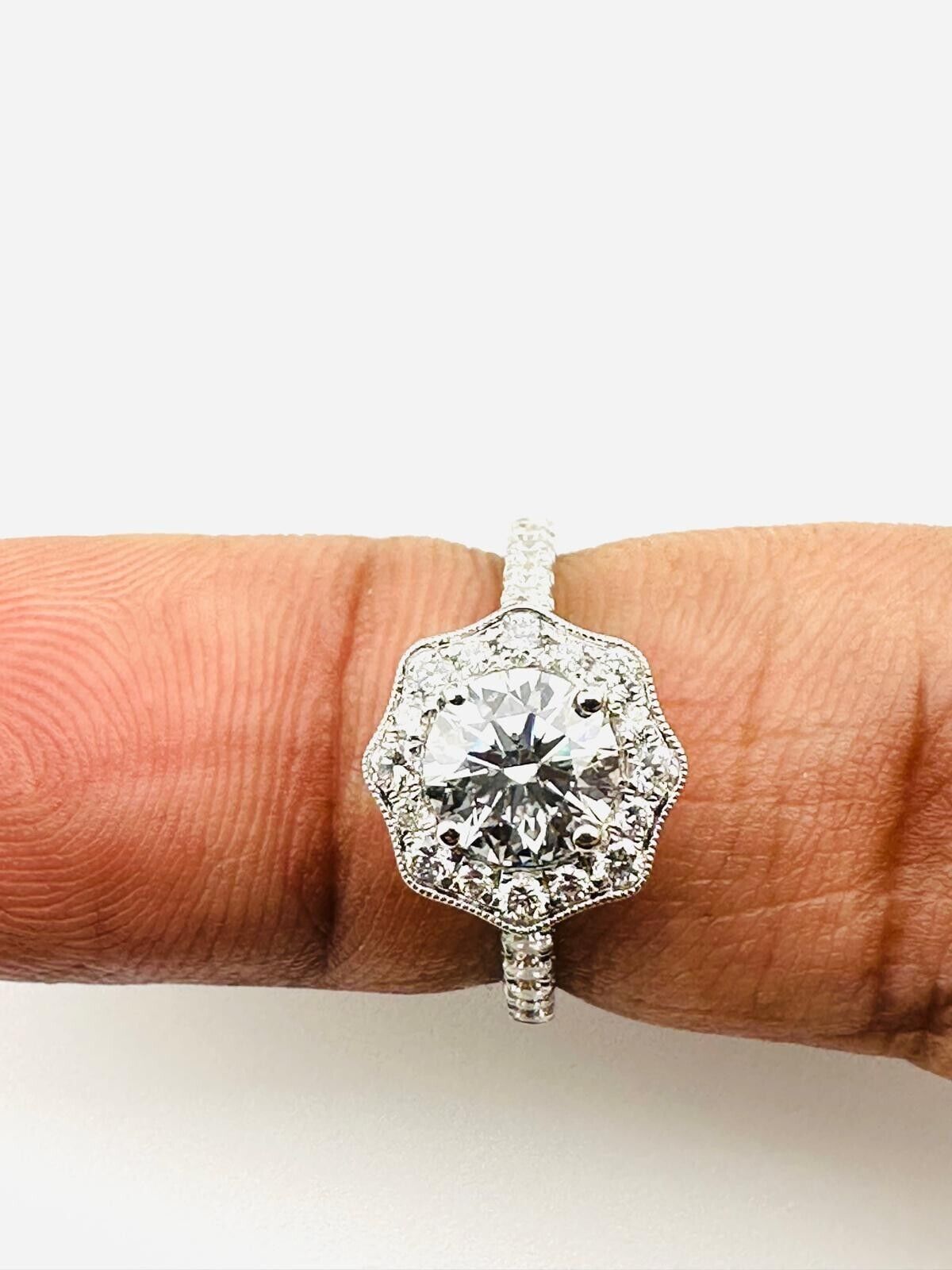 1.03 Ct Round D VVS2 Lab Grown CVD Diamond Engagement 14K Gold Ring Size 5.75