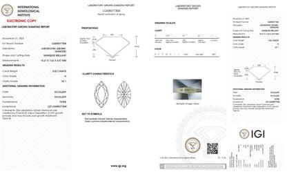 MARQUISE Cut 3.02 Cts IGI Certified Lab Grown CVD Diamond H Color VS1 Clarity