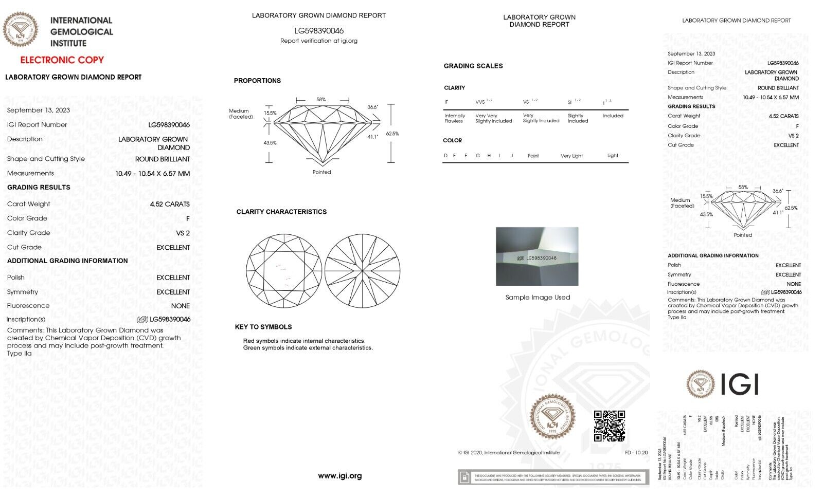 ROUND Cut 4.52 Ct Lab Grown IGI Certified CVD Diamond F Color VS2 Clarity