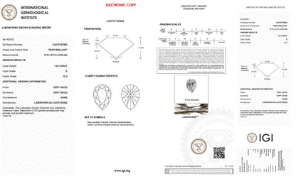 PEAR Cut 1.04 Cts E Color SI2 Clarity LAB GROWN CVD Diamond IGI Certified