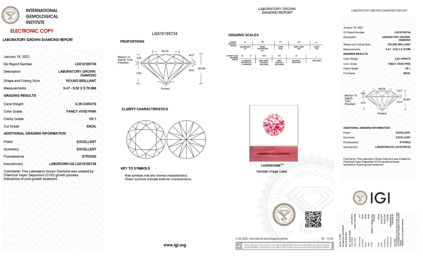 Round 3.25 cts Fancy Intense Pink VS1 IGI Certified CVD Lab Grown LOOSE Diamond