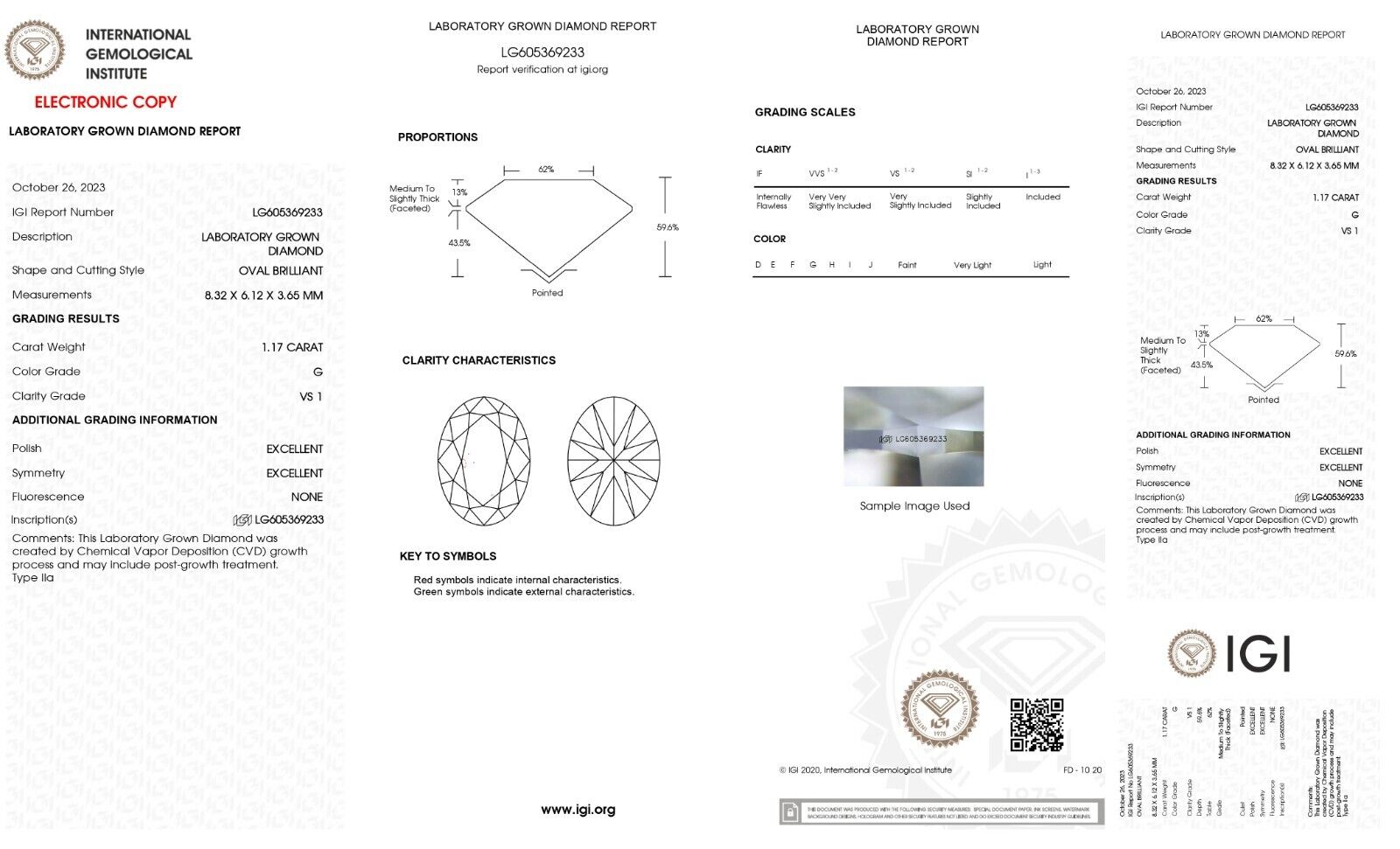 OVAL Cut Lab Grown 1.17 Cts IGI Certified CVD Diamond G Color VS1 Clarity