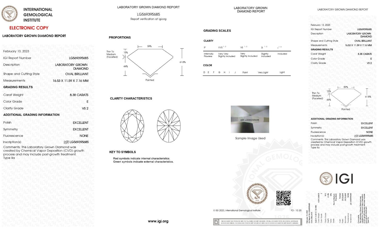 OVAL Cut 8.38 Cts IGI Certified Lab Grown CVD Diamond E Color VS2 Clarity