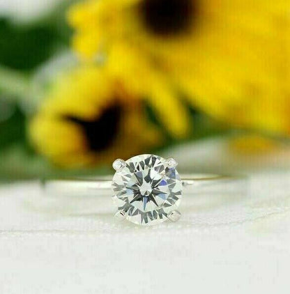 Solitaire Lab Grown Ring 0.75 Ct F/G SI+ Round Diamond Engagement 14k White Gold