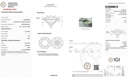 ROUND EXCELLENT CUT 1.09 CT F VS2 IGI CERTIFIED CVD LAB GROWN LOOSE DIAMOND