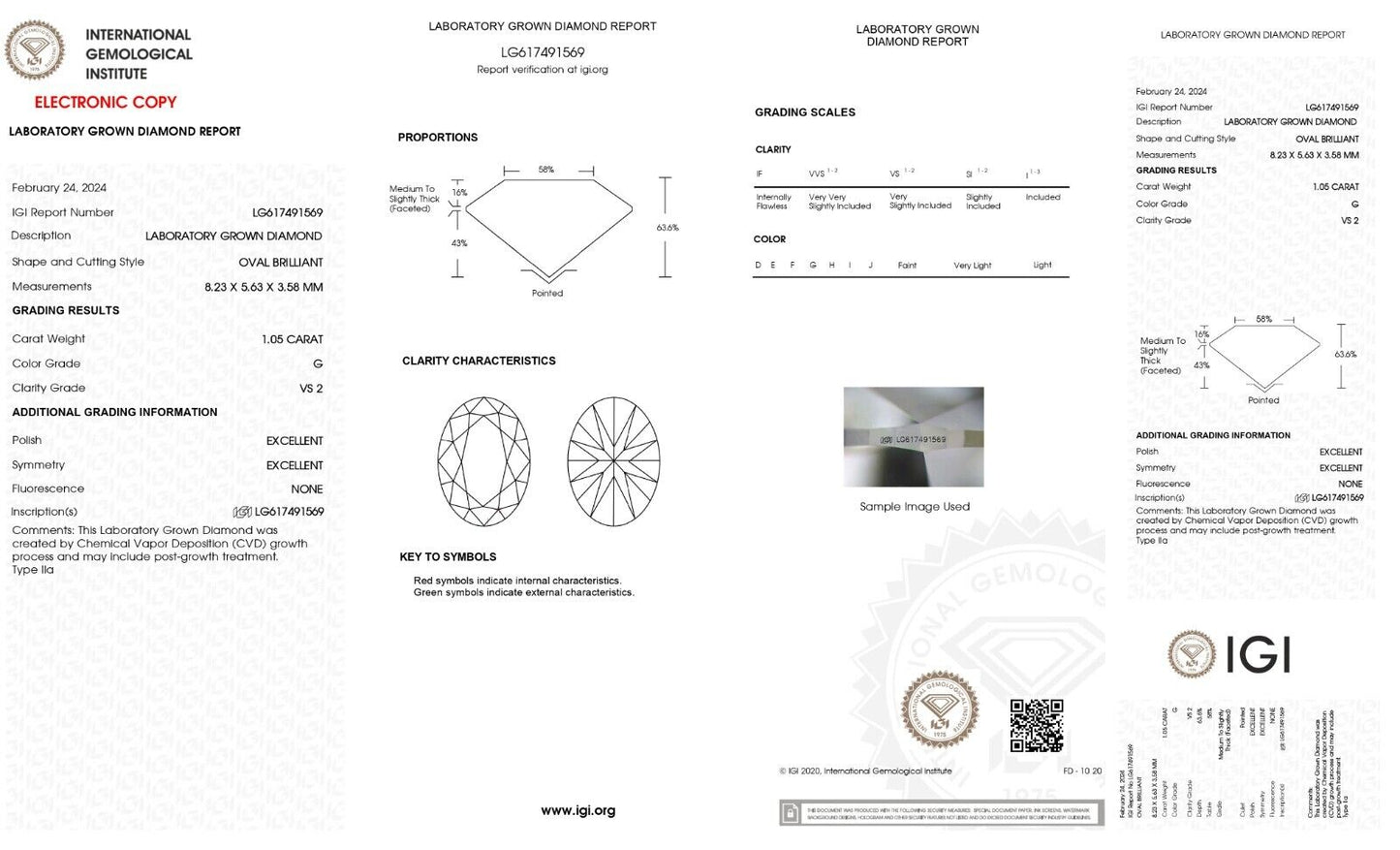 OVAL Cut Lab Grown 1.05 Ct G Color VS2 Clarity IGI Certified CVD Diamond