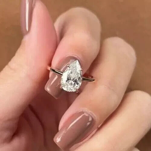 IGI 1.50 Ct Pear Cut F/G SI Lab Grown/CVD Diamond Solitaire Ring 14k Yellow Gold