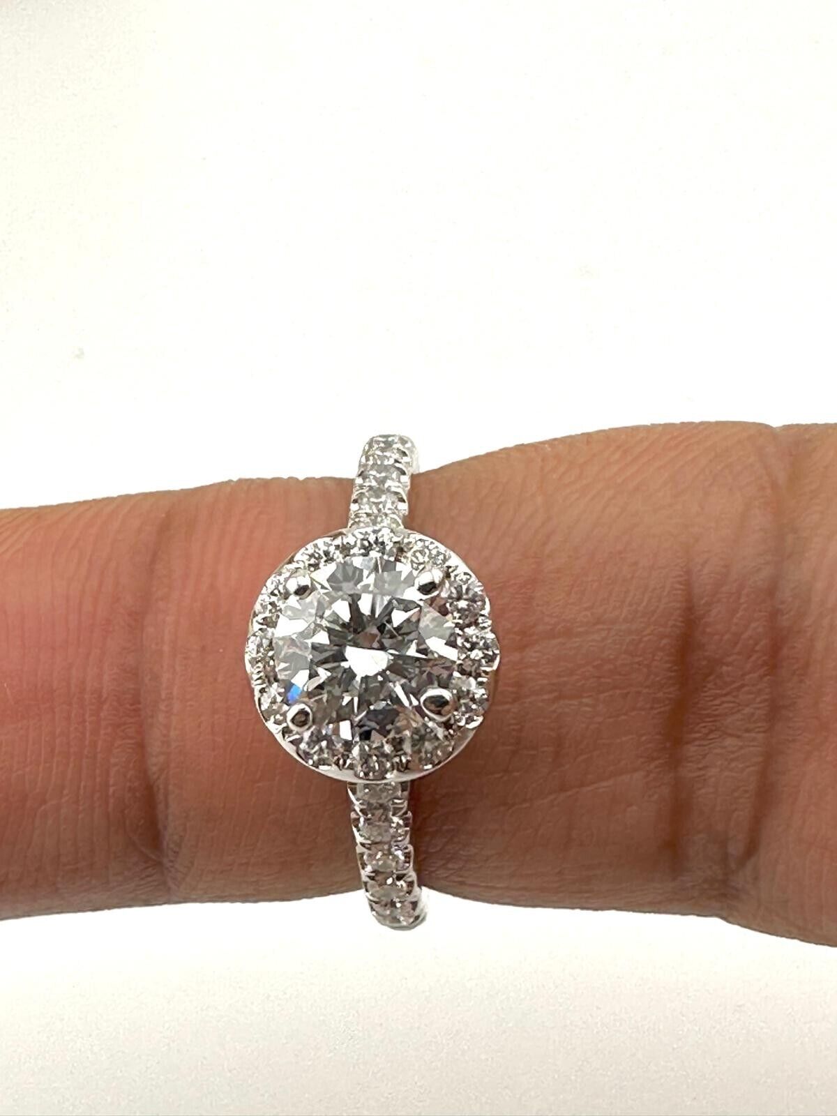 1.03 Ct Round EVS2 Lab Grown Diamond 14K Gold Ring Size 6.75 Natural Side Stone