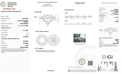 Round Excellent Cut 1.03 Cts F VS1 IGI Certified CVD Lab Grown Loose Diamonds