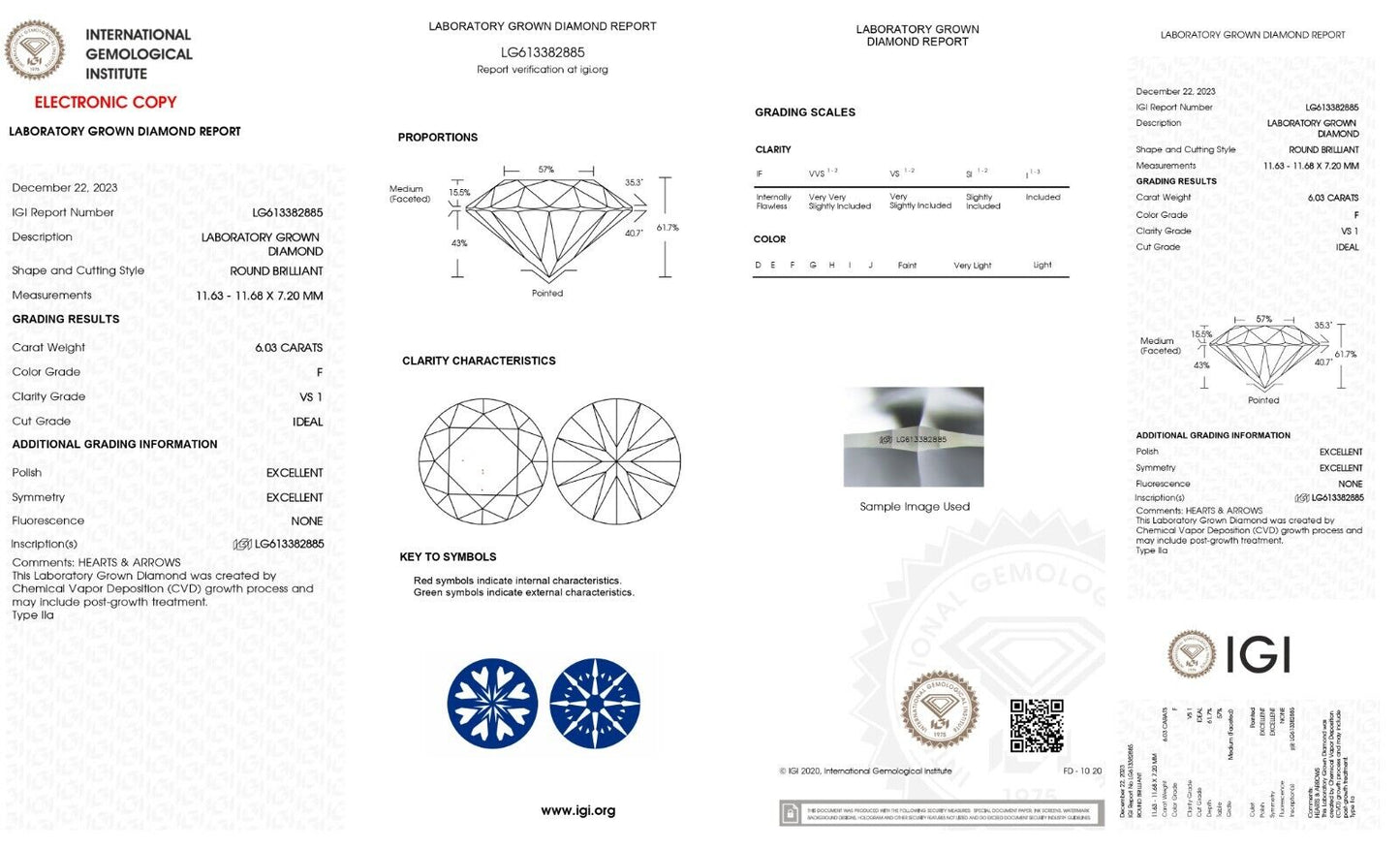 ROUND Cut 6.03 Cts IGI Certified Lab Grown CVD Diamond F Color VS1 Clarity STONE