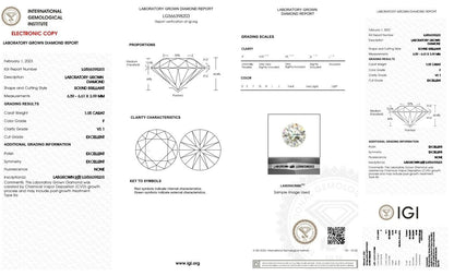 Round Excellent Cut 1.05 cts F VS1 IGI Certified CVD Lab Grown Loose Diamonds