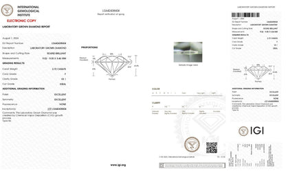 Round Excellent Cut 2.72 Cts F VS1 IGI Certified CVD Lab Grown Loose Diamonds