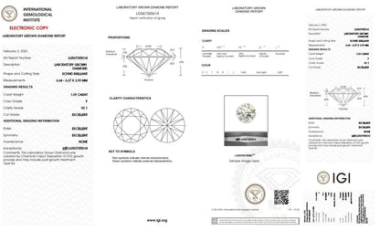 Round Excellent Cut 1.09 cts F VS1 IGI Certified CVD Lab Grown Loose Diamonds