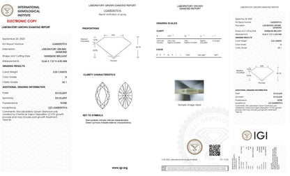 MARQUISE Cut 3.03 Cts IGI Certified Lab Grown CVD Diamond H Color VS1 Clarity