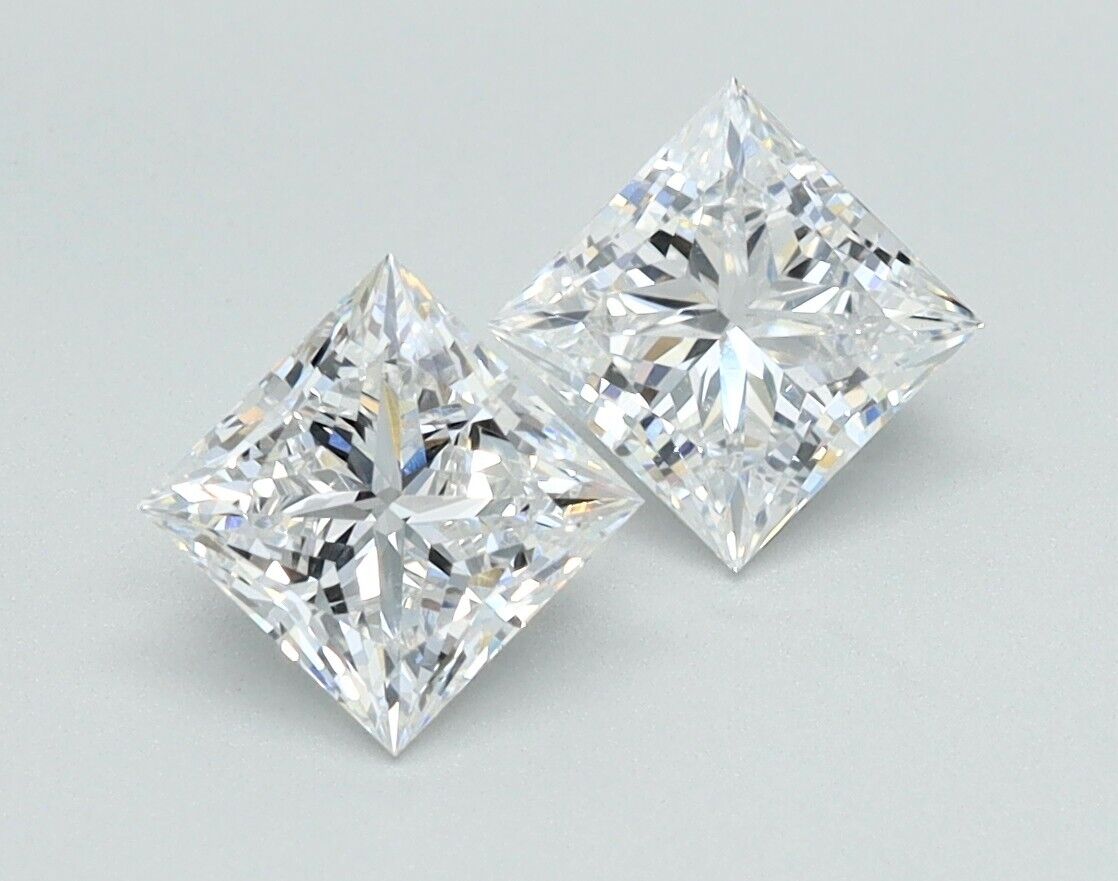 PRINCESS Cut PAIR Lab Grown 1.01 Cts CVD Diamond E Color VS1 Clarity PAIR