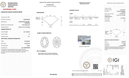 OVAL Cut 3.07 Cts IGI Certified Lab Grown CVD Diamond G Color SI1 Clarity STONE