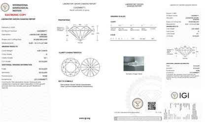 ROUND Cut 4.00 Ct Lab Grown IGI Certified CVD Diamond G Color VS1 Clarity