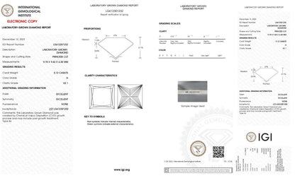 Princess Cut 5.12 Cts H Color VS1 Clarity Lab Grown IGI Certified CVD Diamond