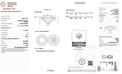 Round Excellent Cut 1.11 Carat E VS1 IGI Certified CVD Lab Grown Loose Diamonds