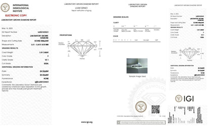 Round Excellent Cut 1.09 cts F VS1 IGI Certified CVD Lab Grown Loose Diamonds