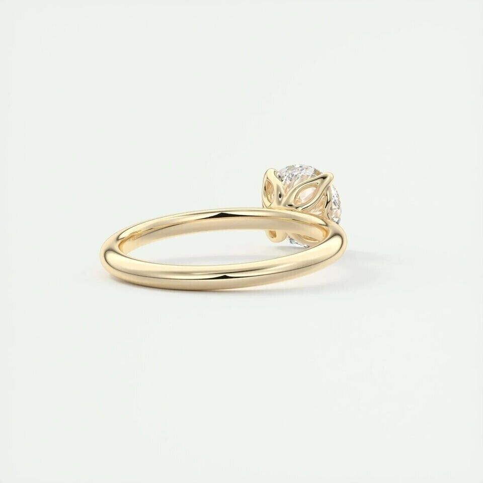 Solitaire Lab Grown Ring 1.00Ct F/G SI+ Round Diamond Engagement 14k Yellow Gold