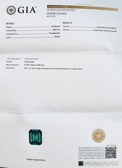 Lab Grown Loose Columbian 4.38 Cts Emerald GIA Certified With Free Shipping