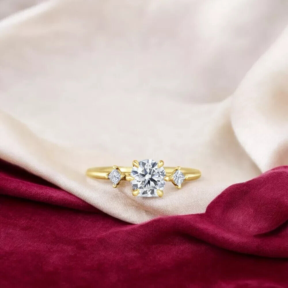 IGI Certified Lab Created 1.00 Ct Round Cut Diamond 14k Yellow gold Wedding Ring