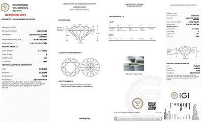 Round Excellent Cut 1.11 Cts E VS1 IGI Certified CVD Lab Grown Loose Diamonds