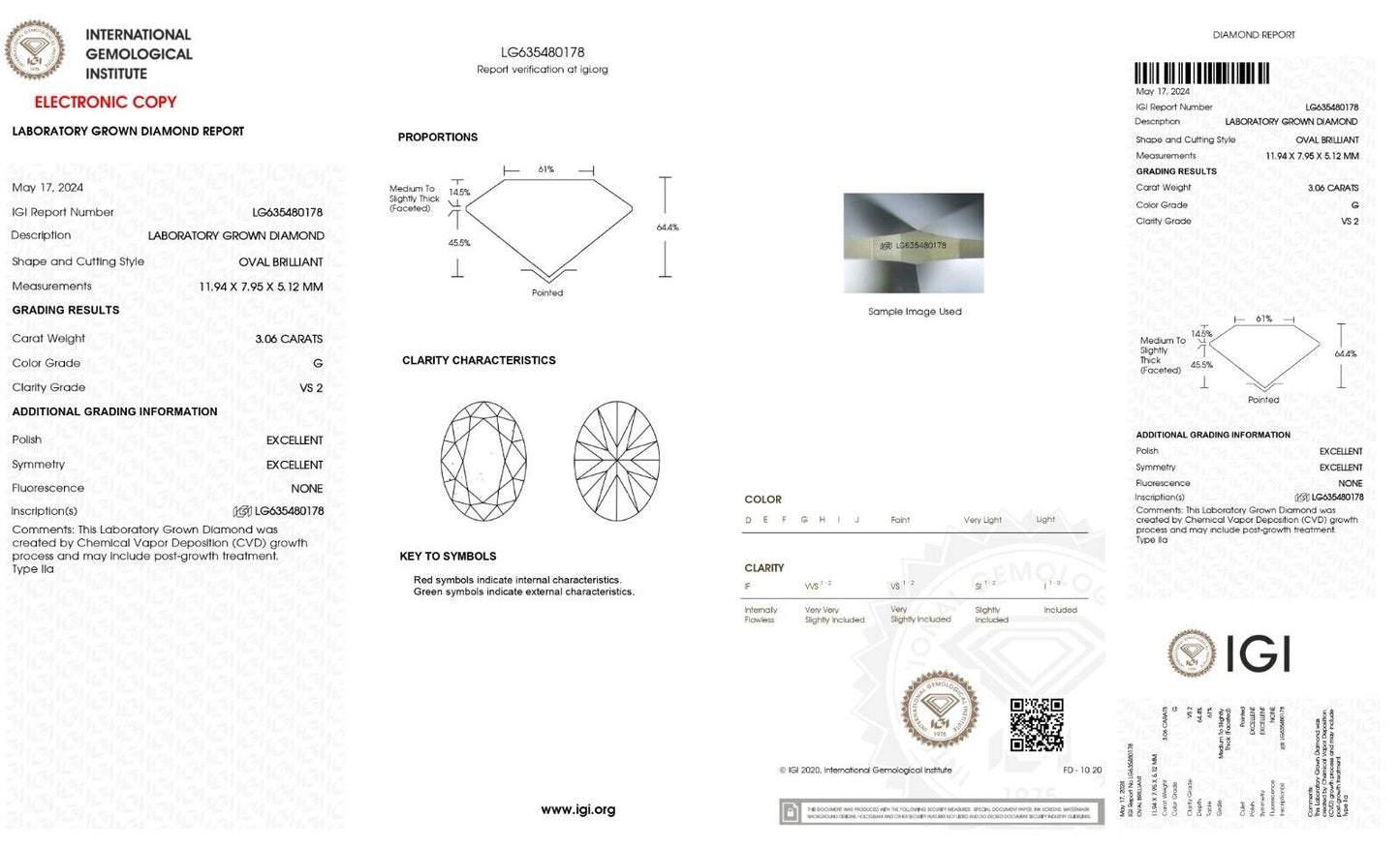 OVAL Cut 3.06 Cts IGI Certified Lab Grown CVD Diamond G Color VS2 Clarity STONE