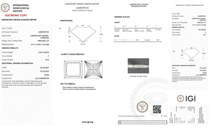 Princess Cut 5.00 Cts F Color VS2 Clarity Lab Grown IGI Certified CVD Diamond