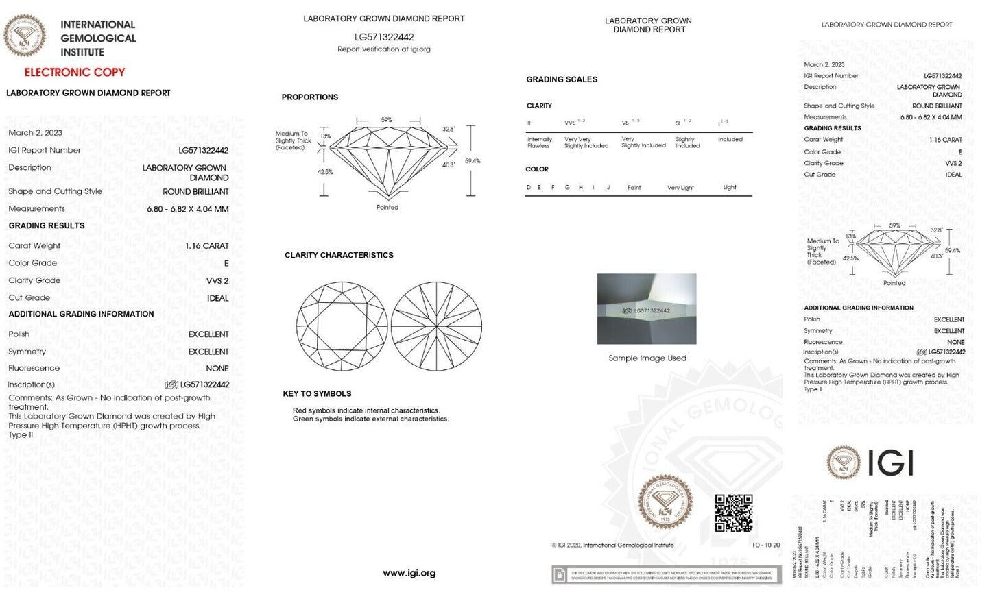 Lab Grown Diamond 1.16 CARET STONE- ROUND SHAPE  -VVS2 -E COLOUR - IGI CERTIFIED