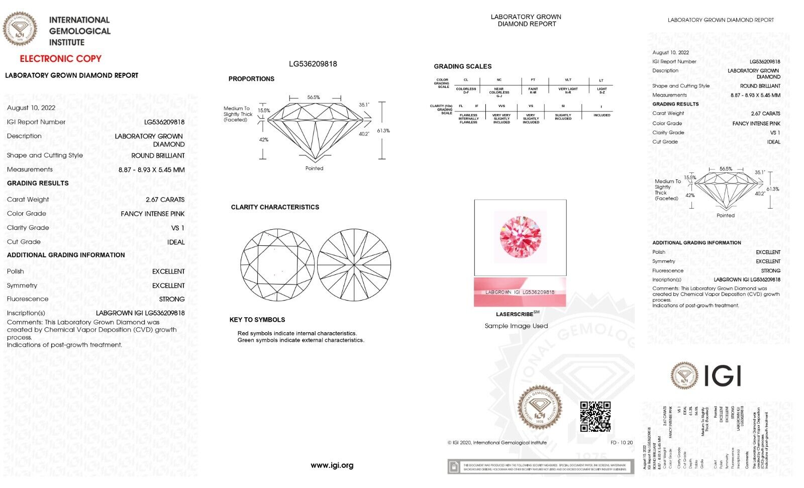 Round 2.67ct Fancy Intense Pink VS1 IGI Certified CVD Lab Grown LOOSE Diamond