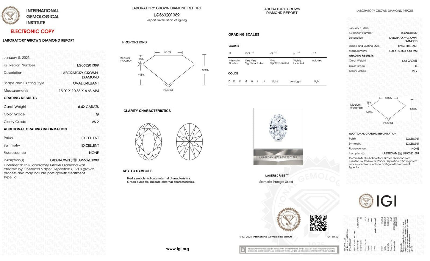 Oval Cut 6.42 Cts G Color VS2 IGI Certified Lab Grown CVD loose Diamond