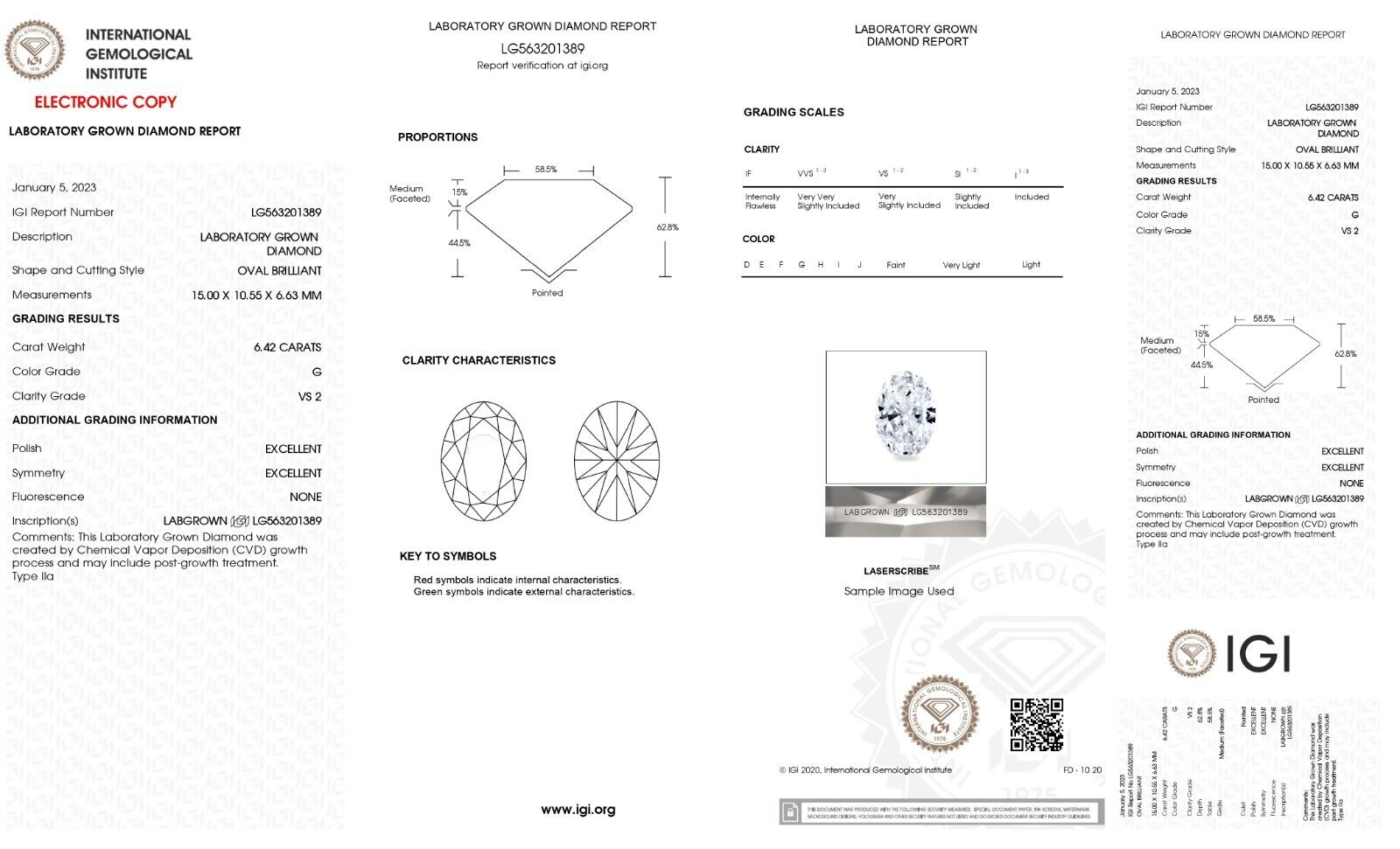 Oval Cut 6.42 Cts G Color VS2 IGI Certified Lab Grown CVD loose Diamond