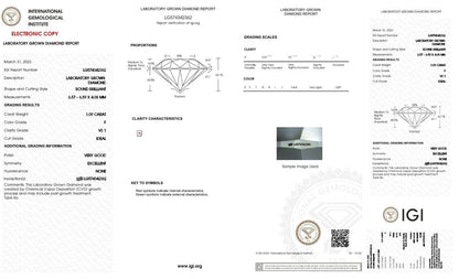 Round Excellent Cut 1.09 cts F VS1 IGI Certified CVD Lab Grown Loose Diamonds